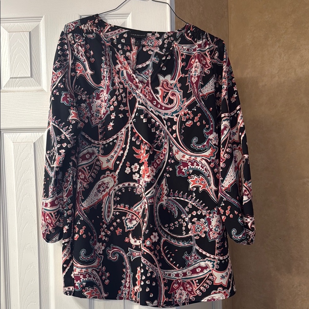Lane Bryant Pink Graphic 3/4 Sleeve Blouse